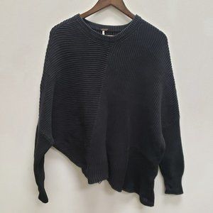 Free People Womens Chunky Asymmetrical Sweater Size S Black Ribbed Knit Pullover